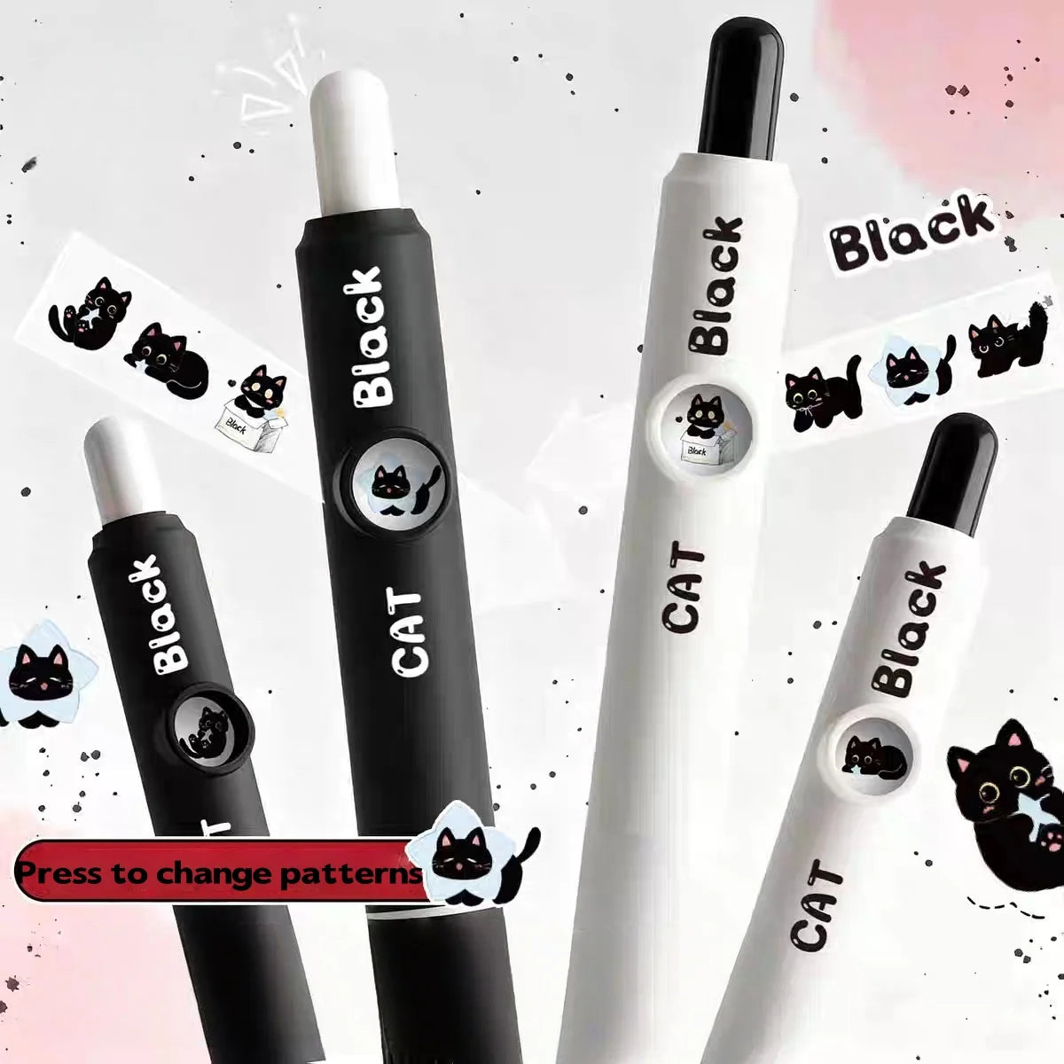 4Pcs 0.5mm Kawaii Cat Pattern Gel Pens Quick-Dry Black Ink-Smooth Writing Retractable Pens School Stationery Birthday Gift