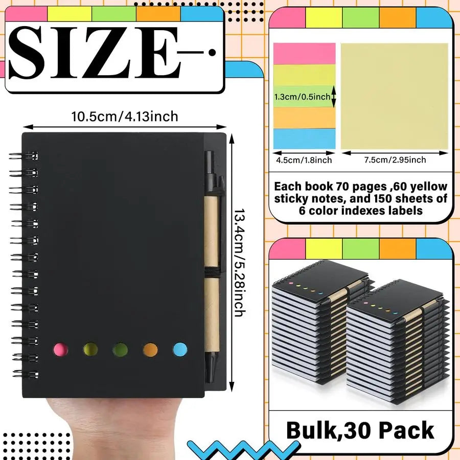30 Pack Lined Spiral Notebook Small Notepad and Pen Set Steno Pads Lined Notepad Black Pocket Notebook for Business Office Schoo