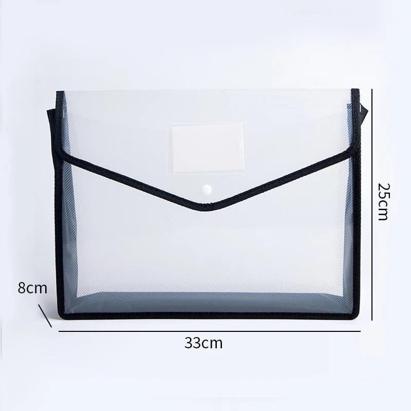 Large Capacity Waterproof File Transparent A4 Folder Press Button Plastic Data Document Bag Pocket Storage Office Supplies