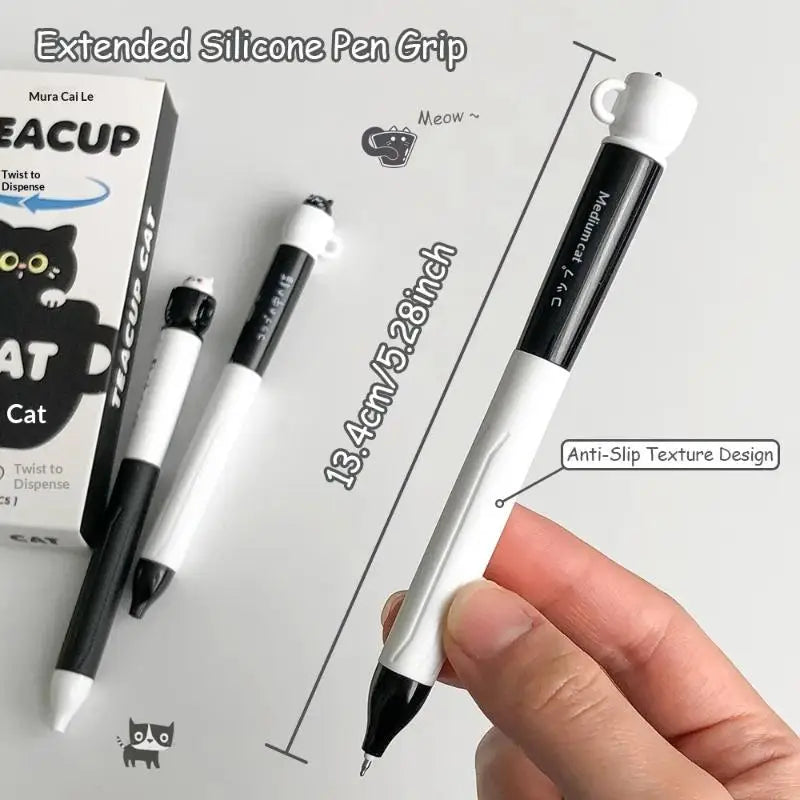 Random 1/4PCS Rotating Cat Pocket Pen Cute Teacup Cat Gel Pens 0.5mm Fun Animal Quick Dry Pen For School & Office Use
