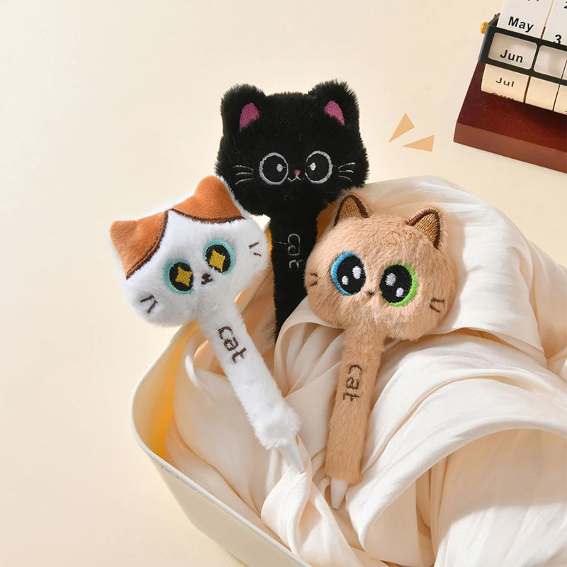 Creative Cute Cat Style Plush Gel Pens 0.5mm Black Quick-drying Click Pen For School Office Writing & Signature Stationery Gifts