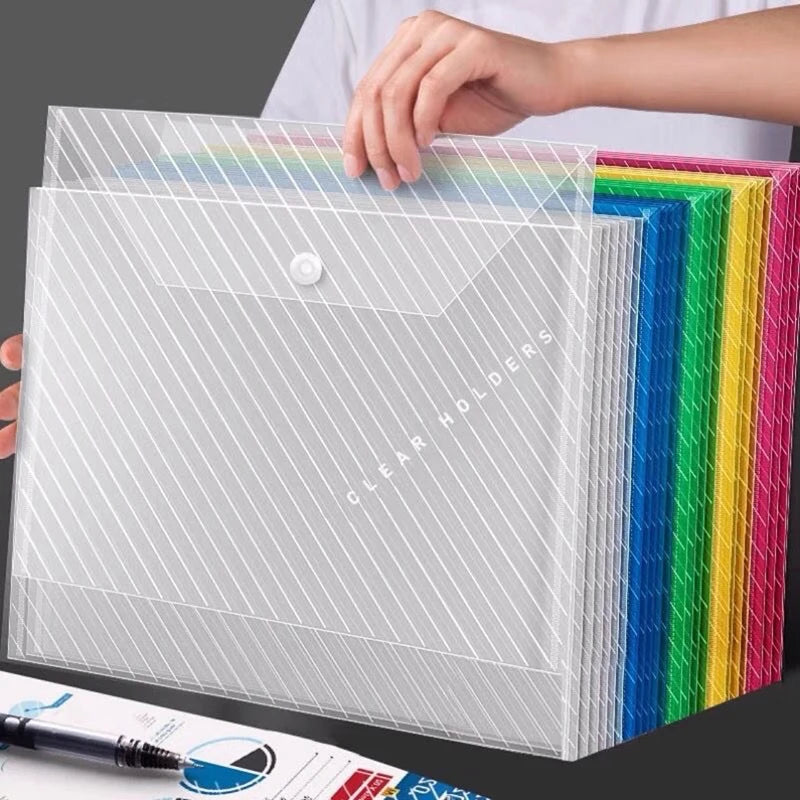 10 Pcs A4 Transparent Waterproof File Folder With Snap Buckles – Large Capacity For Office, School, And Exam Papers