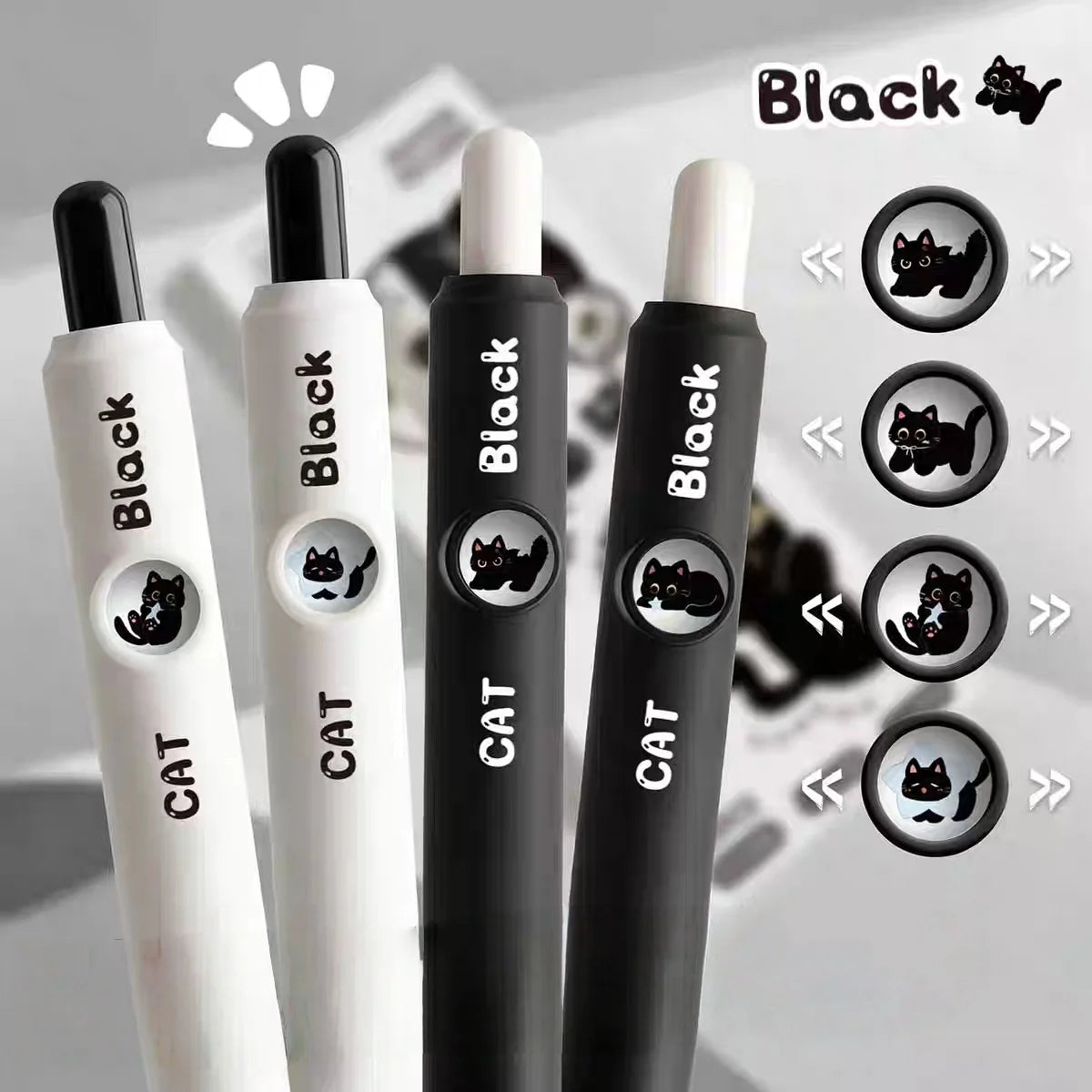 4Pcs 0.5mm Kawaii Cat Pattern Gel Pens Quick-Dry Black Ink-Smooth Writing Retractable Pens School Stationery Birthday Gift