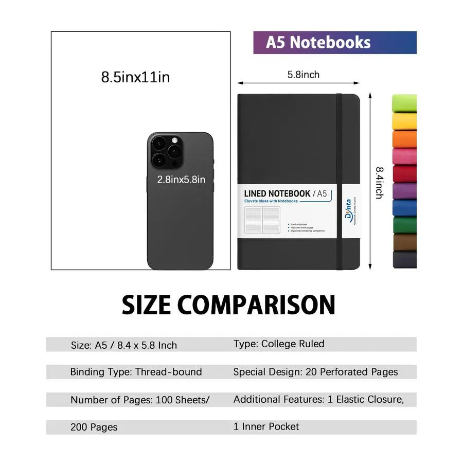 Hardcover Journal Notebooks, 10 Packs A5 Lined Journals Bulk for Writing 200 Pages 100Sheets, 8.4 x 5.8 inch, 10 Colors Classic